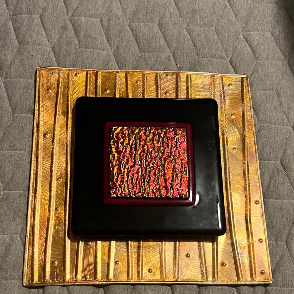 Vibrant Gold and Black Glass Art Piece